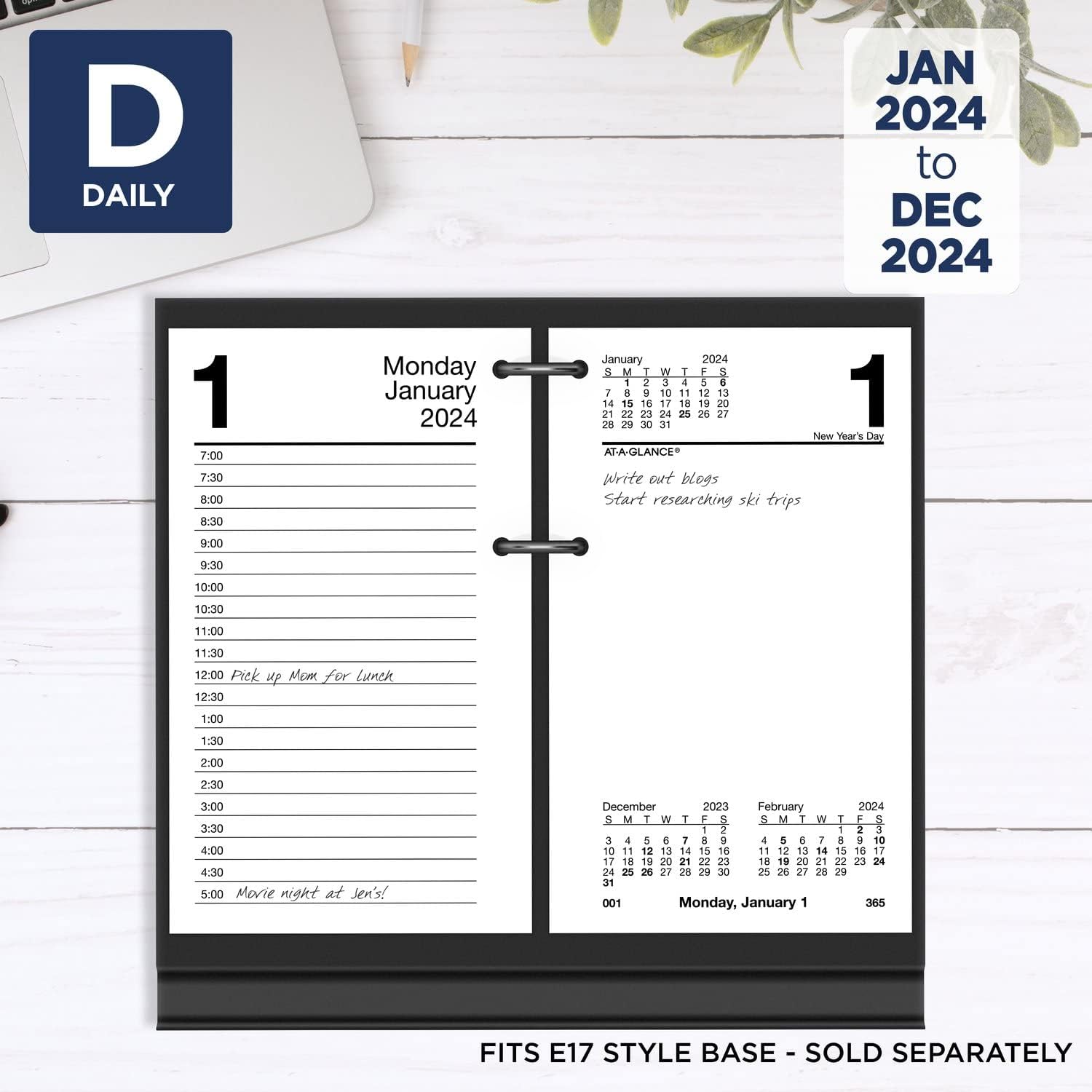 AT-A-GLANCE 2024 Daily Desk Calendar Refill, 3-1/2" x 6", Standard, Loose-Leaf (E7175024)