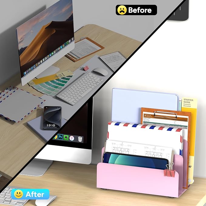 OUTIOE Mail Organizer Countertop, Small Desk File Organizer, Metal File Holder - Image 2
