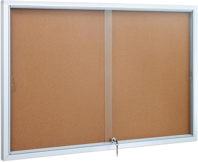 SWANCROWN Glass Enclosed Bulletin Board 48"x32", Locking Cork Board by SWANCROWN