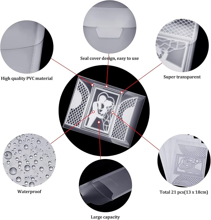 Marspark 21 Pieces Clear Stamp and Die Storage Bag Pockets Resealable Plastic - Image 3