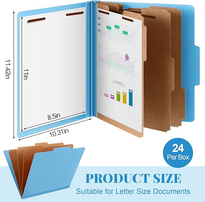 Skyygemm 24 Pcs Classification Folders Letter Size, 3 Divider Pressboard File - Image 2