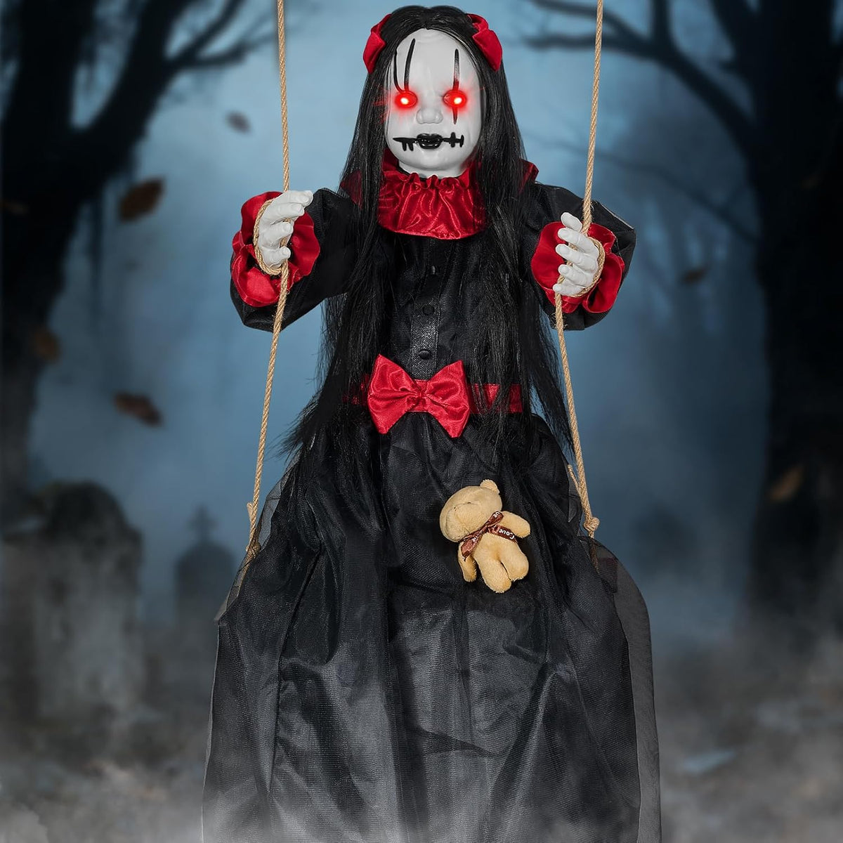 Scary Halloween Hanging Decorations Outdoor,4.6FT Hanging Swing Girl Doll