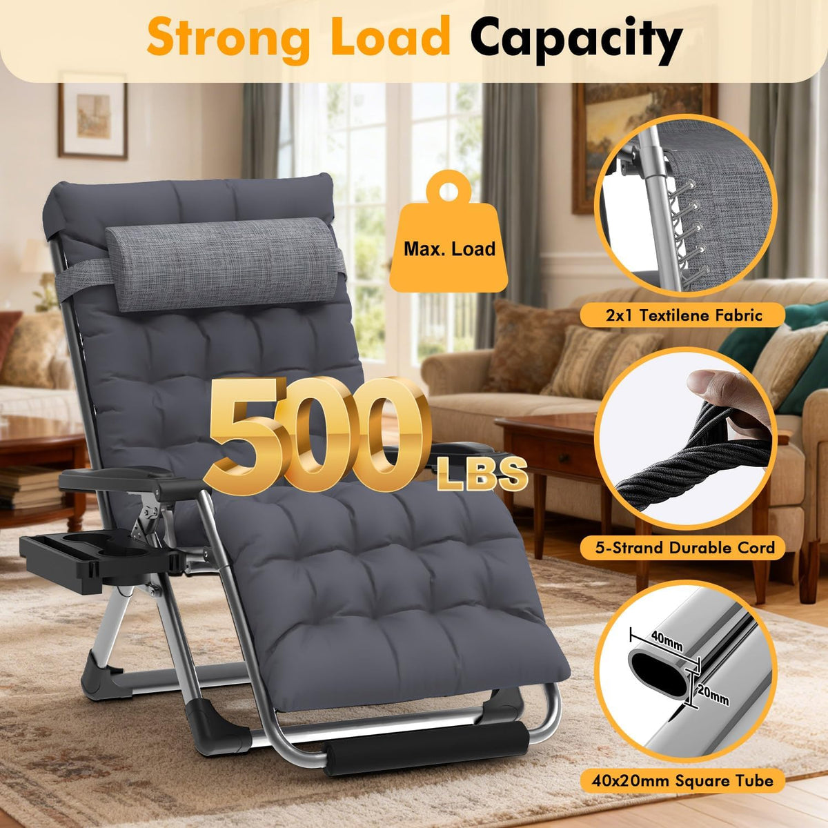 Slendor Oversized Zero Gravity Chairs XXL, 33In Recliner Chair, Dark Gray