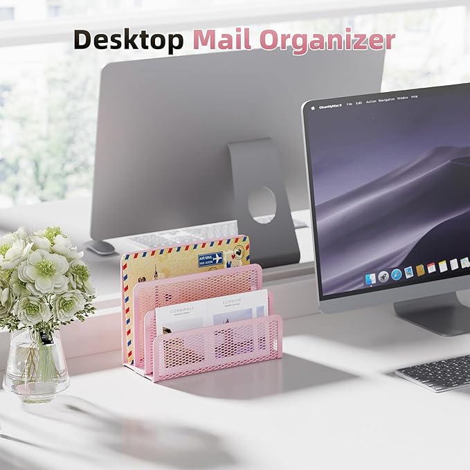 Marbrasse Mail Organizer for Desk, 3-Slot Mesh Metal Mail Holder countertop - Image 4