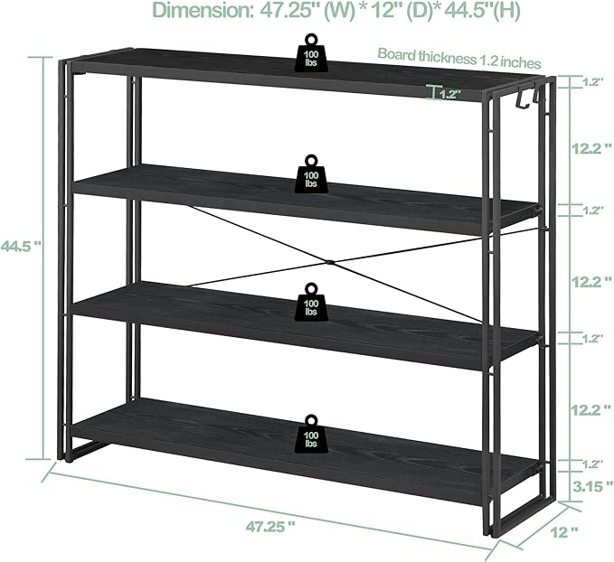 HCHQHS Bookshelf, 4-Tier Industrial Bookcase, Freestanding Tall Bookshelves - Image 3