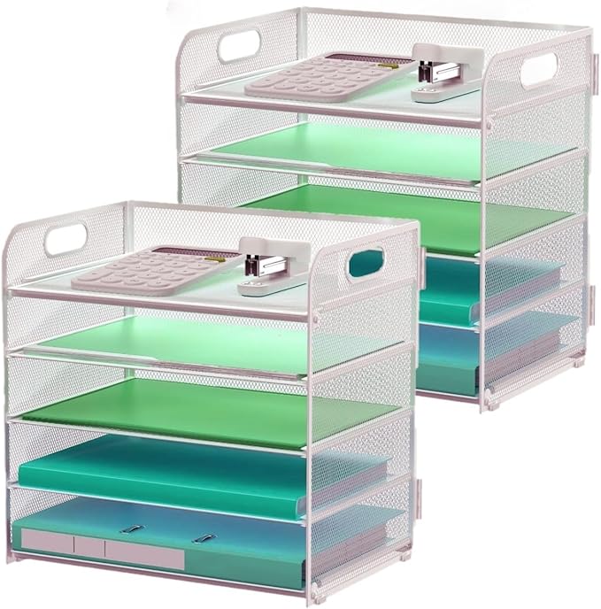2 Pack Letter Tray 5-Tier Desk Organizer File Paper Holder by Sinboun