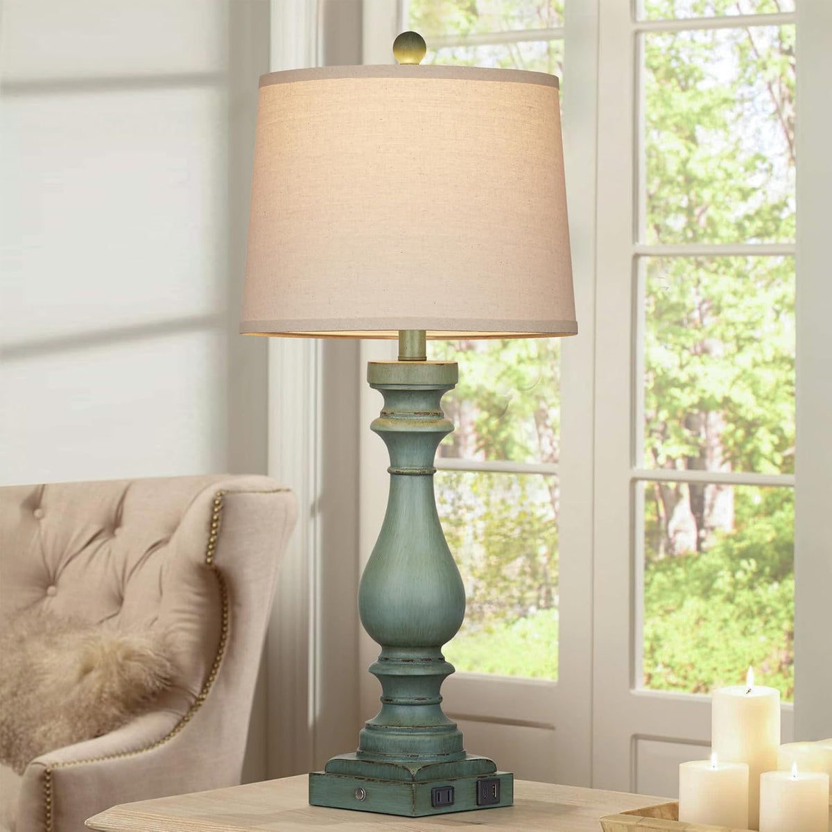 Cinkeda 29" Tall Table Lamp for Living Room Set of 2,Vintage Bedside Nig...