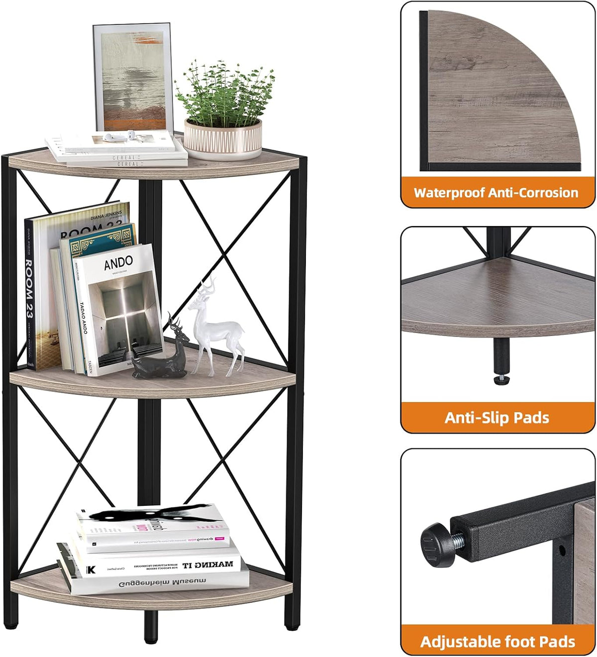 Snughome Corner Shelf for Desktop, 3-Tier Corner Storage Organizer with Metal...