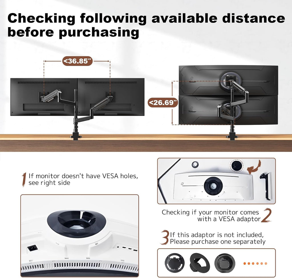 heavy duty dual monitor arm for 17-49" screens, side view
