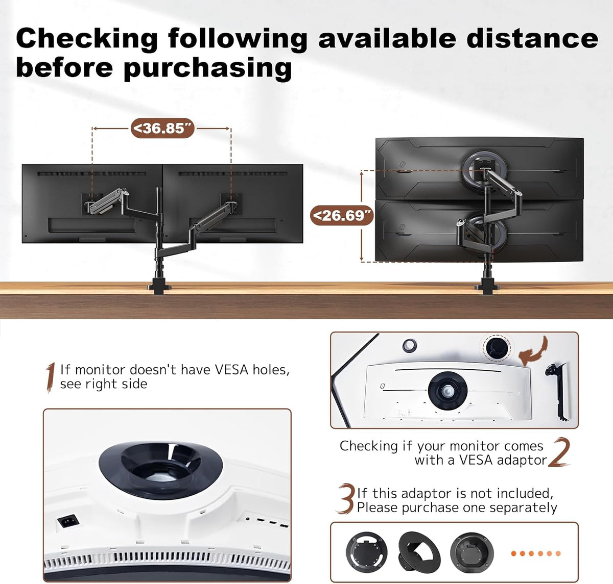 heavy duty dual monitor arm for 17-49" screens, side view