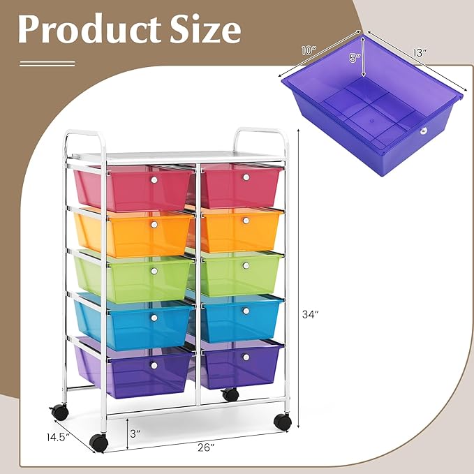 GOFLAME 10-Drawer Rolling Storage Cart, Art Craft Storage Organizer on Wheels - Image 3