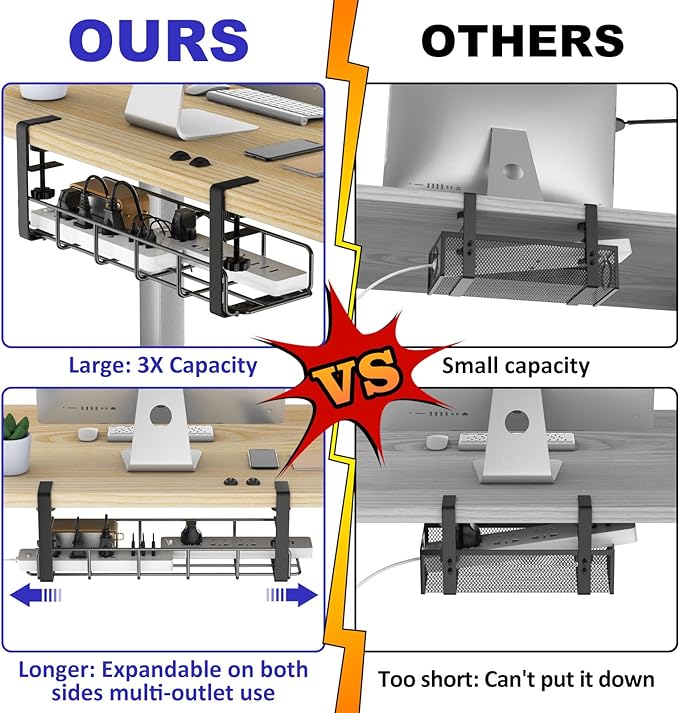 15.7” Under Desk Cable Management Tray, No Drill Steel Cable Tray Organizers - Image 2