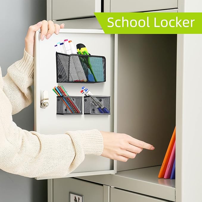 Neudeco Locker Shelf Organizer, Magnetic Pencil Holder, Metal Storage Basket - Image 6