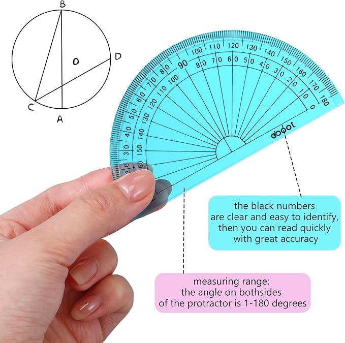 EBOOT 50 Pcs Math Protractors Plastic Protractor 180 Degrees, 4 Inches - Image 2