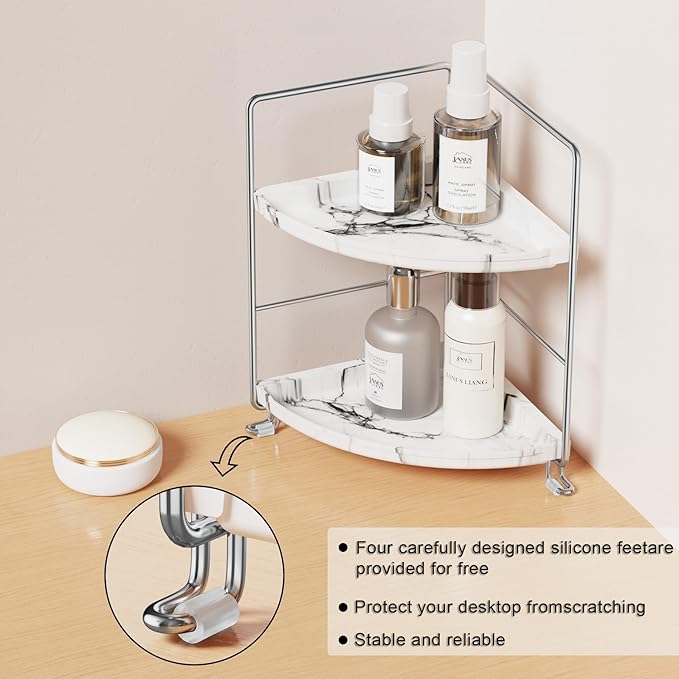 JANUS LiANG 2-Tier Corner Bathroom Organizer, Countertop Perfume Makeup Shelf - Image 4