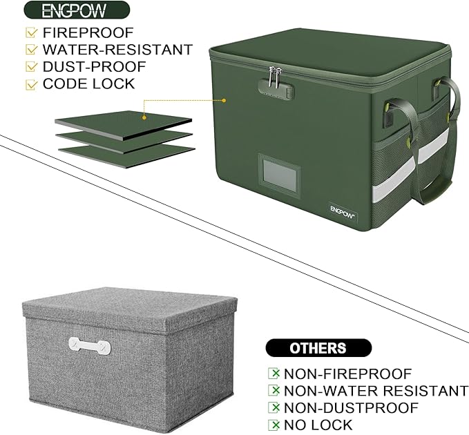 ENGPOW File Box with Lock, Fireproof Document Box with Pockets, Collapsible - Image 6
