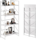 JSB No Assembly Folding Bookshelf, 4 Tier Industrial Metal Book Shelf by HomeFurniture
