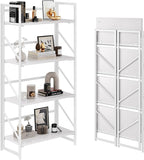 JSB No Assembly Folding Bookshelf, 4 Tier Industrial Metal Book Shelf by HomeFurniture