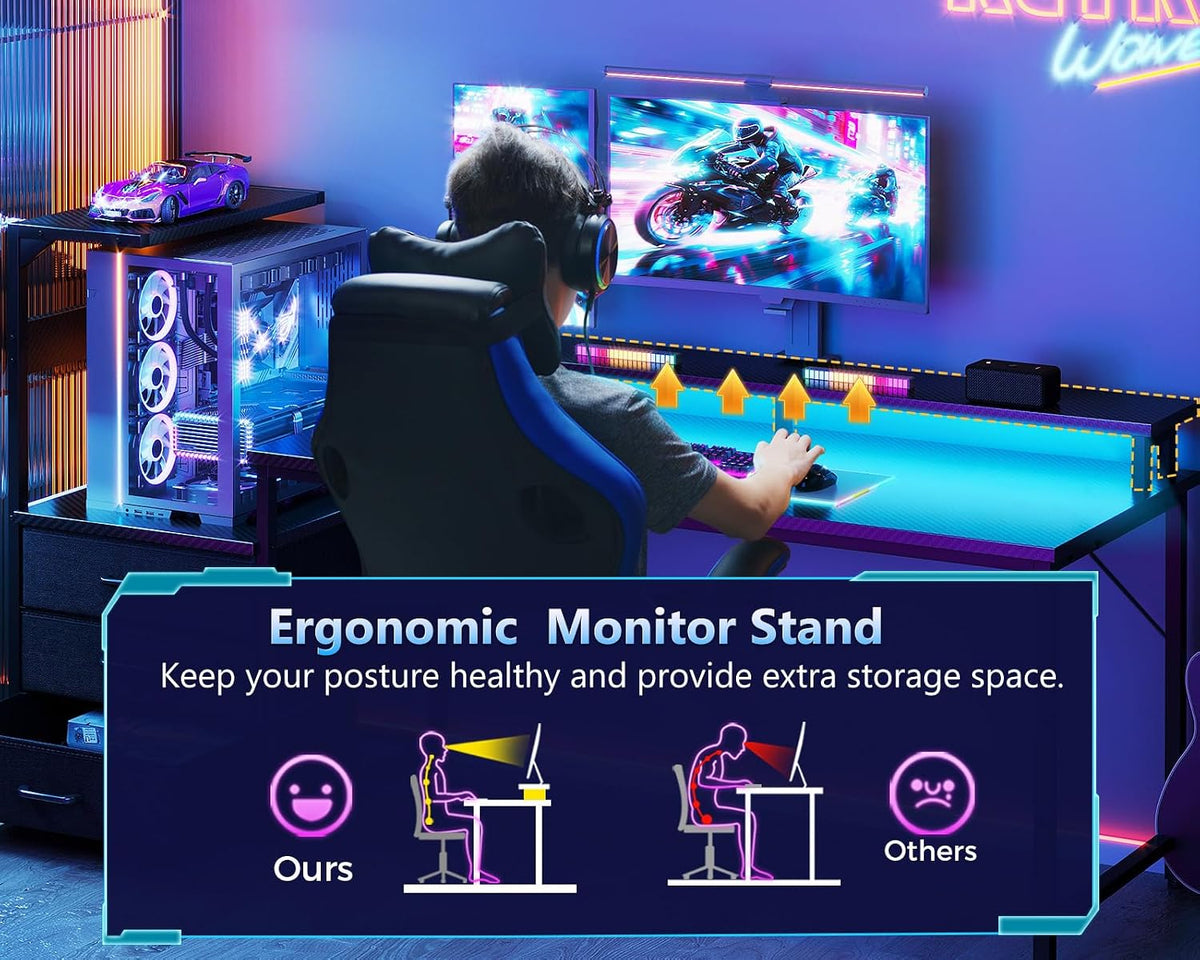 Gaming Desk with PC Display Stand, Reversible for Gaming Setup, 63 inch