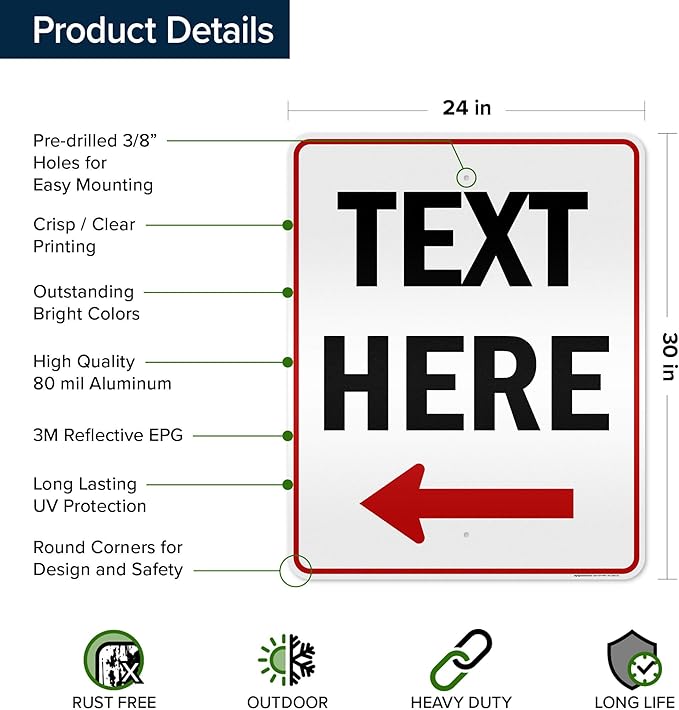Custom Arrow, Custom Directional Sign, Left Arrow, 24x30 Inches, 3M EGP - Image 6