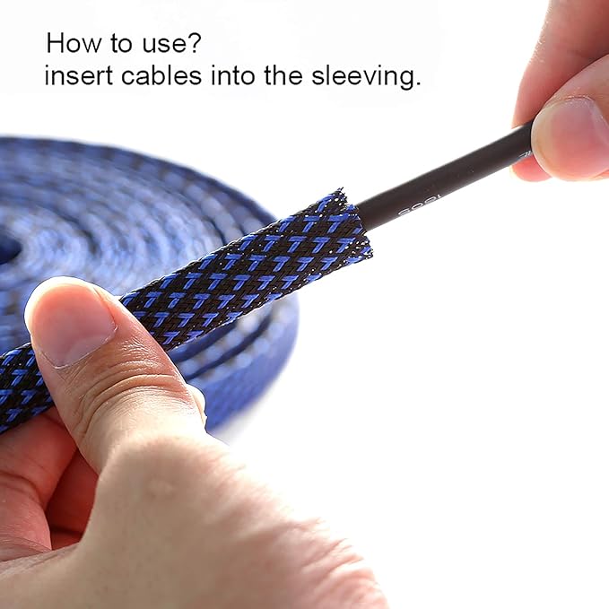 100ft - 3/8 inch PET Expandable Braided Sleeving – BlackBlue – Alex Tech - Image 6
