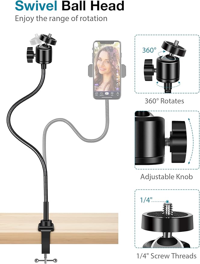 InnoGear Webcam Stand with Phone Mount, Desk Camera Arm Stands Gooseneck - Image 5