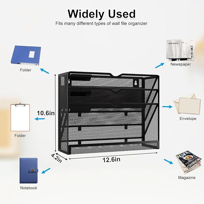 KZWKRG 4 Tier Magnetic File Holder, Large Capacity Mesh Hanging Wall Organizer - Image 3
