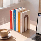 Sanwarm Bookends, 2 Pcs, Metal, for Home Office Desk Shelves Modern Brown | Decorative Book Ends Non-Skid Book Stoppers Holder 1 Pair Gifts for Reading Enthusiasts Library Decor