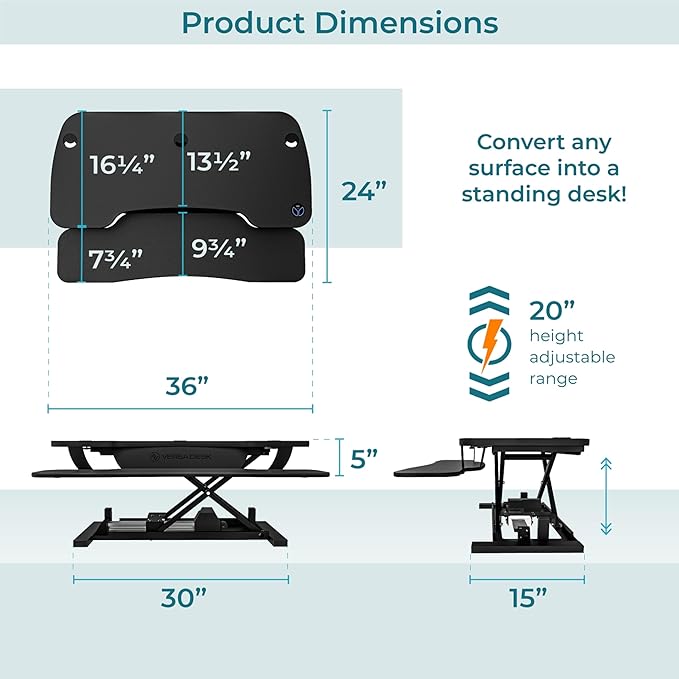 VERSADESK PowerPro™ 36 Inch Electric Standing Desk Converter, Height Adjustable - Image 3