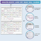 Dry Erase Two Month Laminated jumbo Wall Calendar, Huge bimonthly Vertical - Image 3