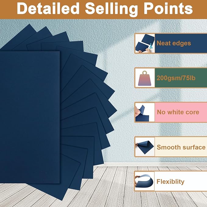 Silunkia 40 Sheets Navy Blue Cardstock 8.5 x 11 Scrapbook Paper, 75lb - Image 3
