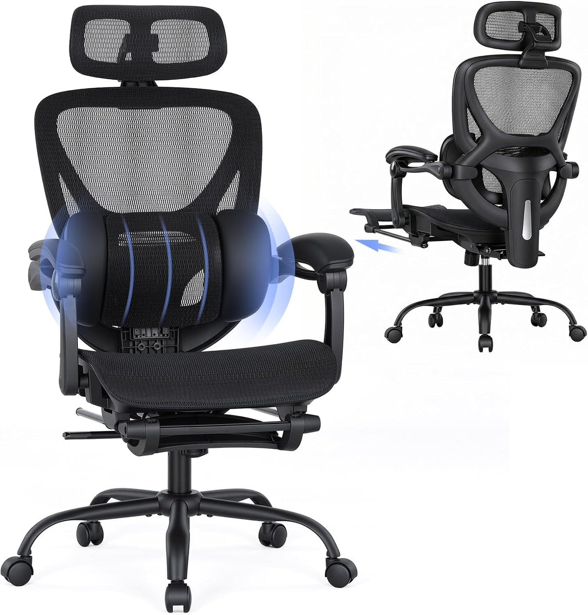 MALOL Ergonomic Mesh Office Chair with Footrest, Executive High Back Computer...