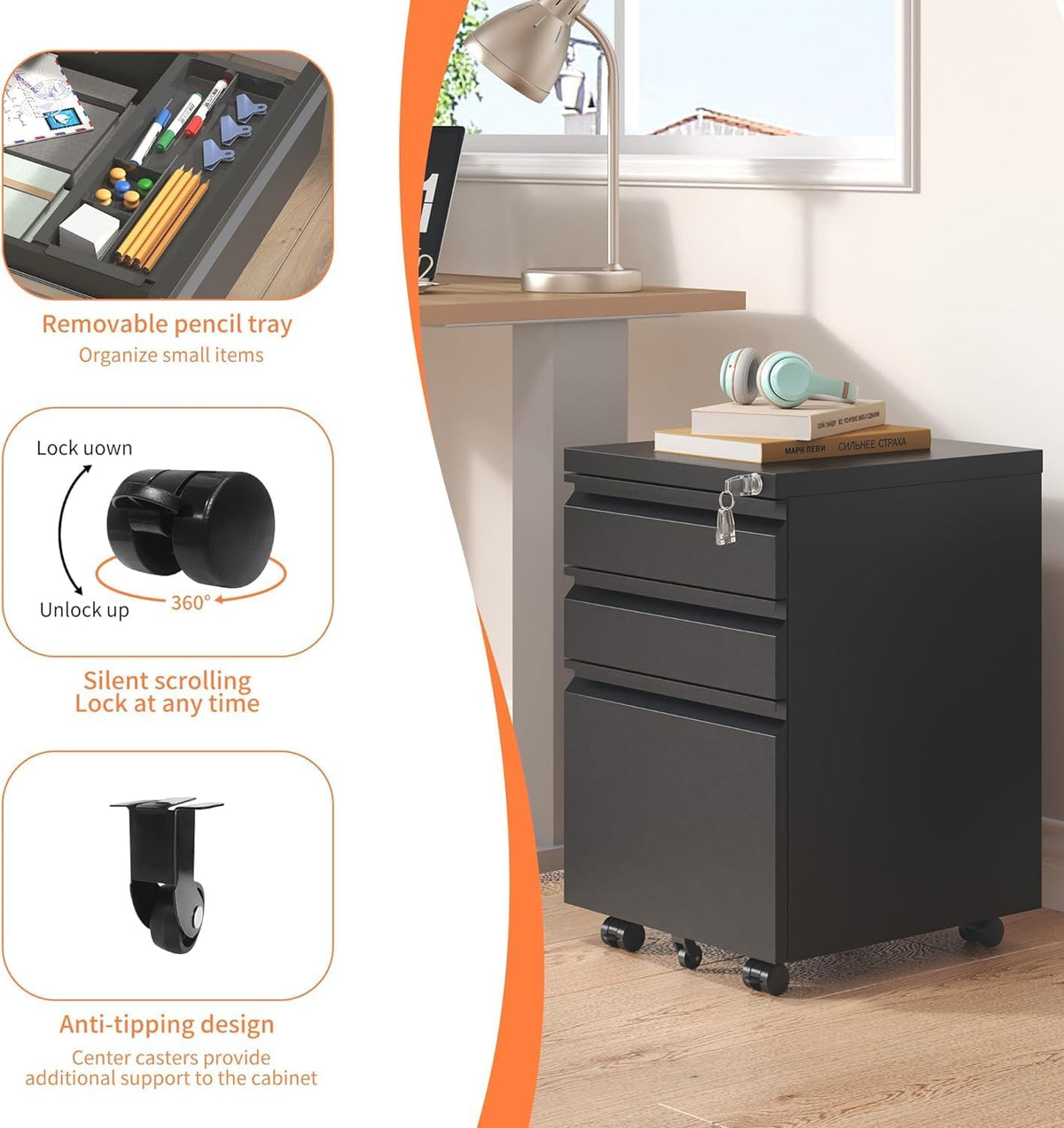 guizeeopo filing cabinets for home office, mobile file on a desk or shelf