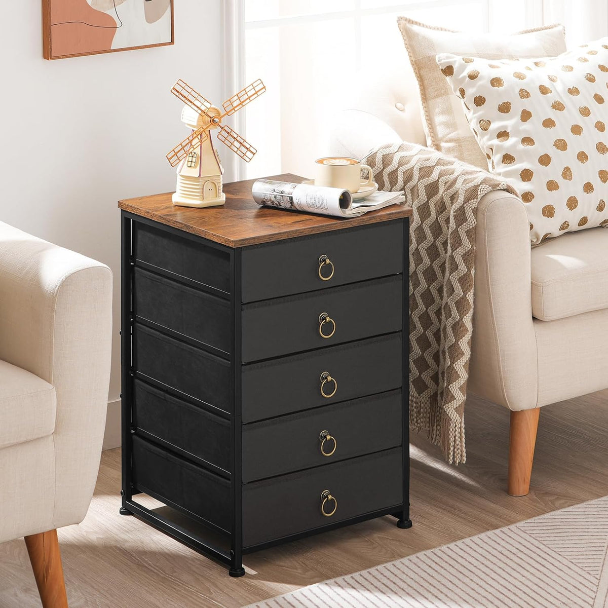 HOOBRO 5-Drawer Chest, Office File Cabinet with Drawers, Rolling Printer Stan...