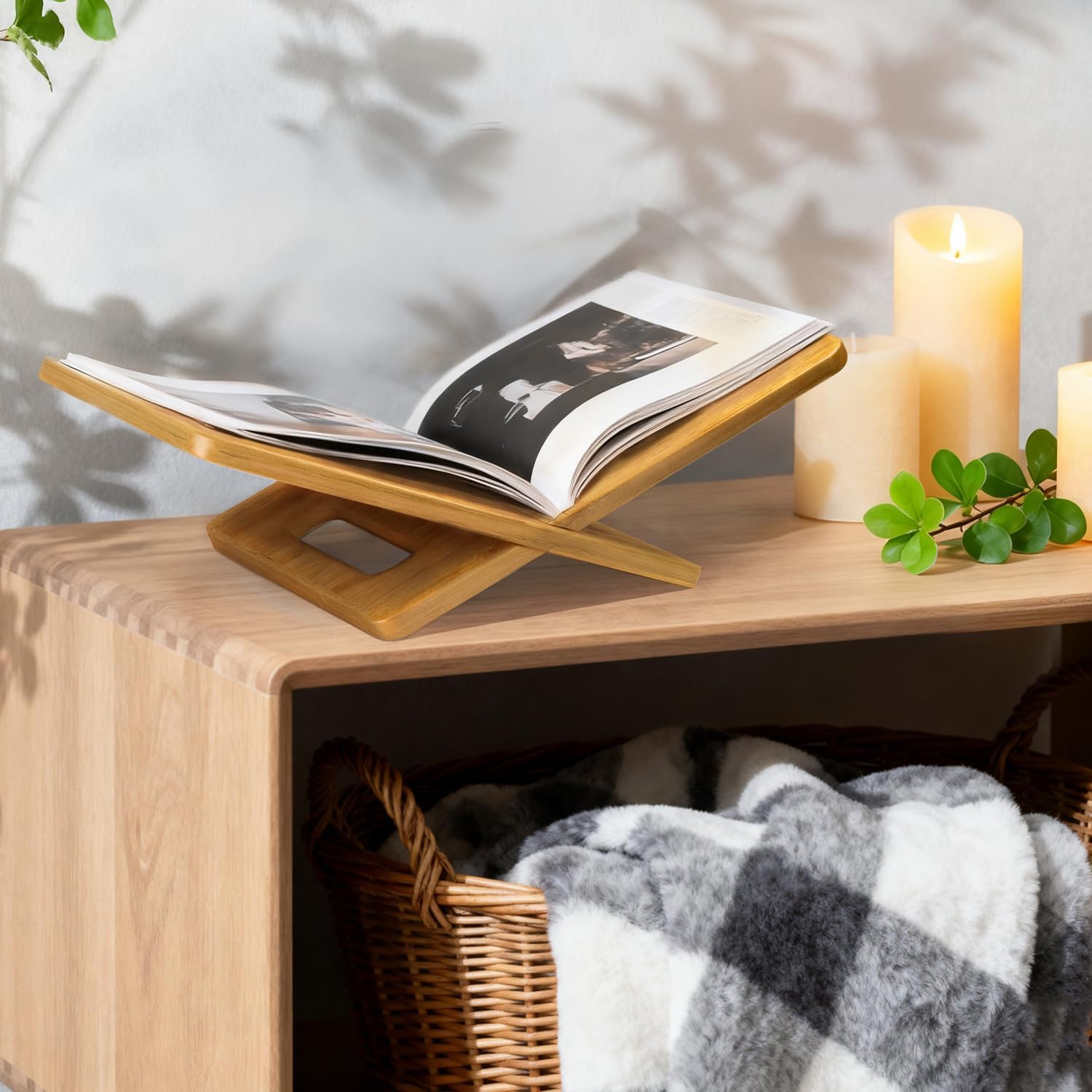 Wood Book Stand for Reading with Handles Large Wooden Book Holder for Display Open Bookstand for Recipe Cook Book