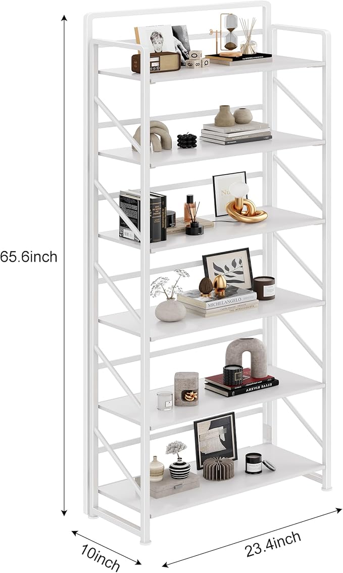 JSB No Assembly Folding Bookshelf, 6 Tier Industrial Metal Book Shelf - Image 3