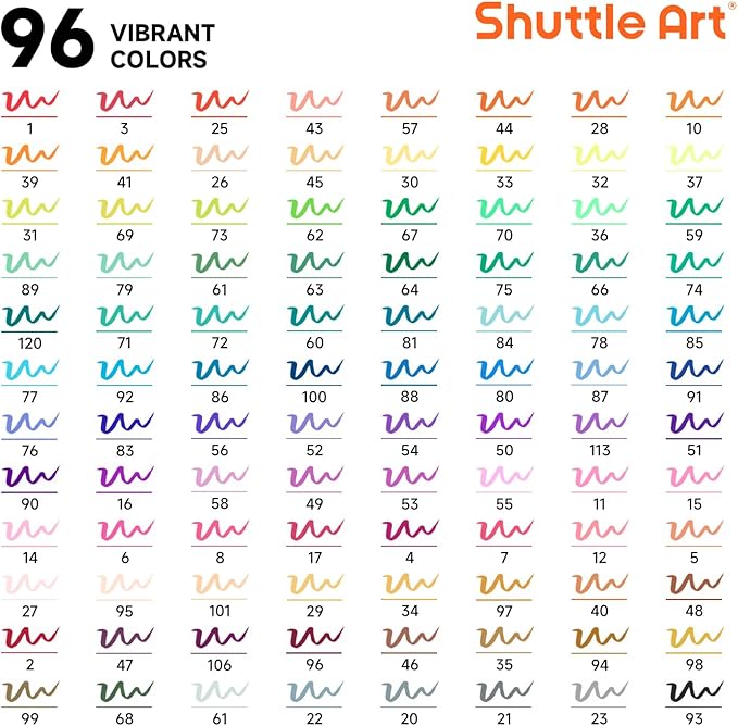 Shuttle Art Dual Tip Brush Pens, 96 Colours Fine and Brush Tip Markers Set - Image 2