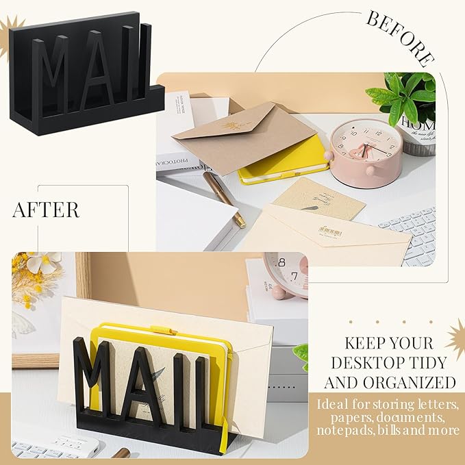 Vercraft Mail Organizer Holder Organizer Countertop Modern Wooden Black Letter - Image 6