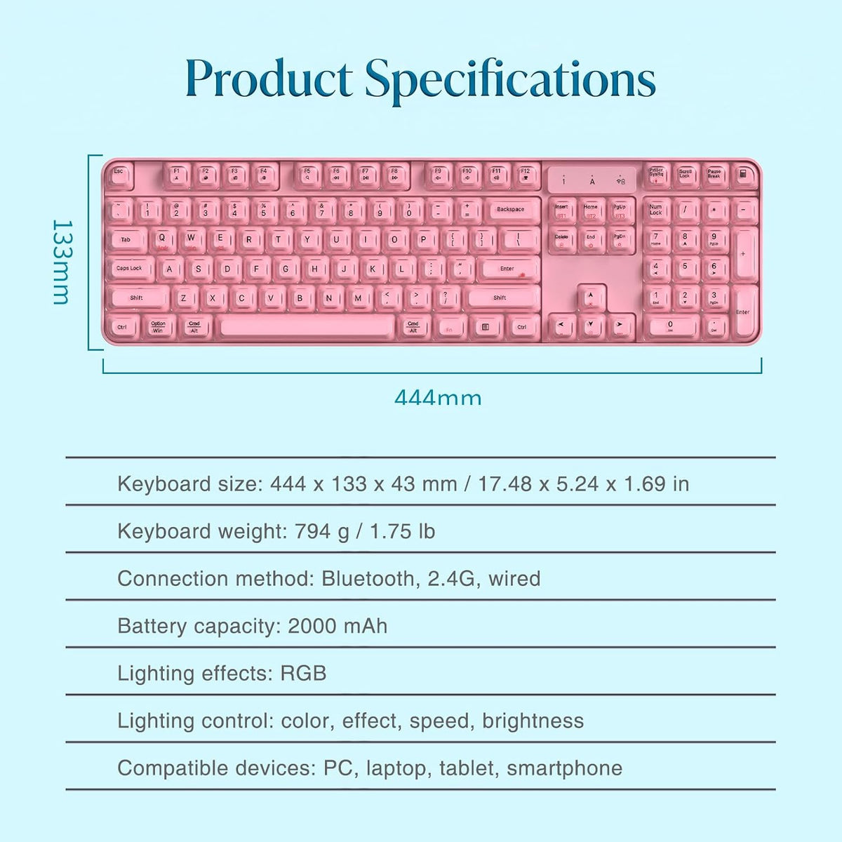 Lomiluskr RGB Arc Wireless Keyboard, BT/2.4G/Wired Tri-Mode, Full Size Crysta...