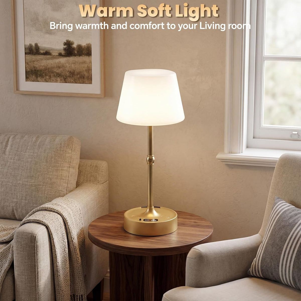 Rechargeable Cordless Table Lamp with Touch Control Stepless Dimming