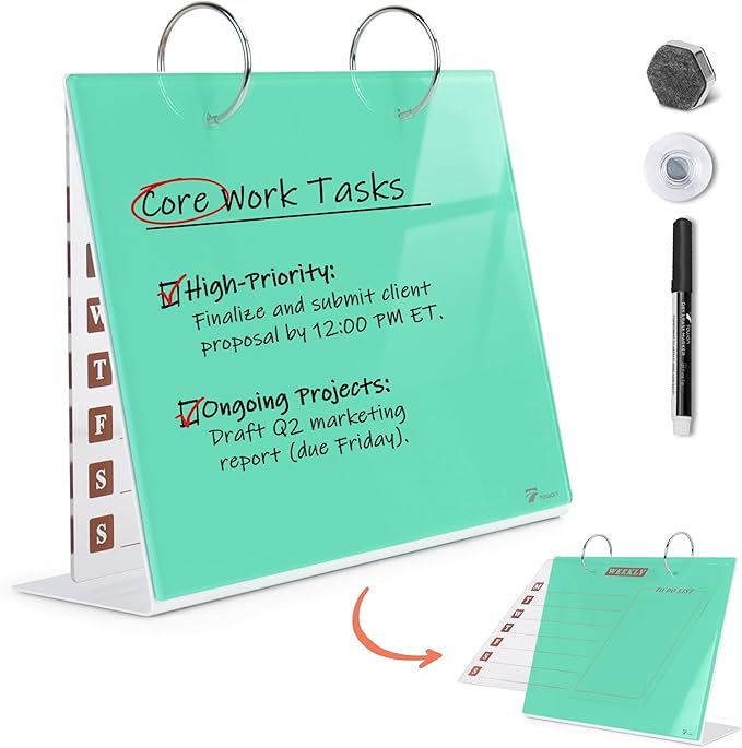 Desktop Glass Dry Erase & Acrylic Aesthetic Calendar Weekly to-do List Combo by TOWON