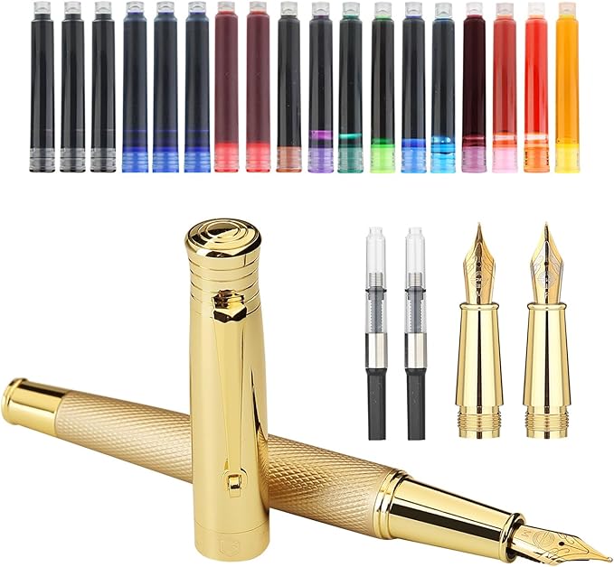 GC QUILL Fancy Fountain Pen Set – Fine and Medium Nibs, 18 Ink Cartridges - Image 9