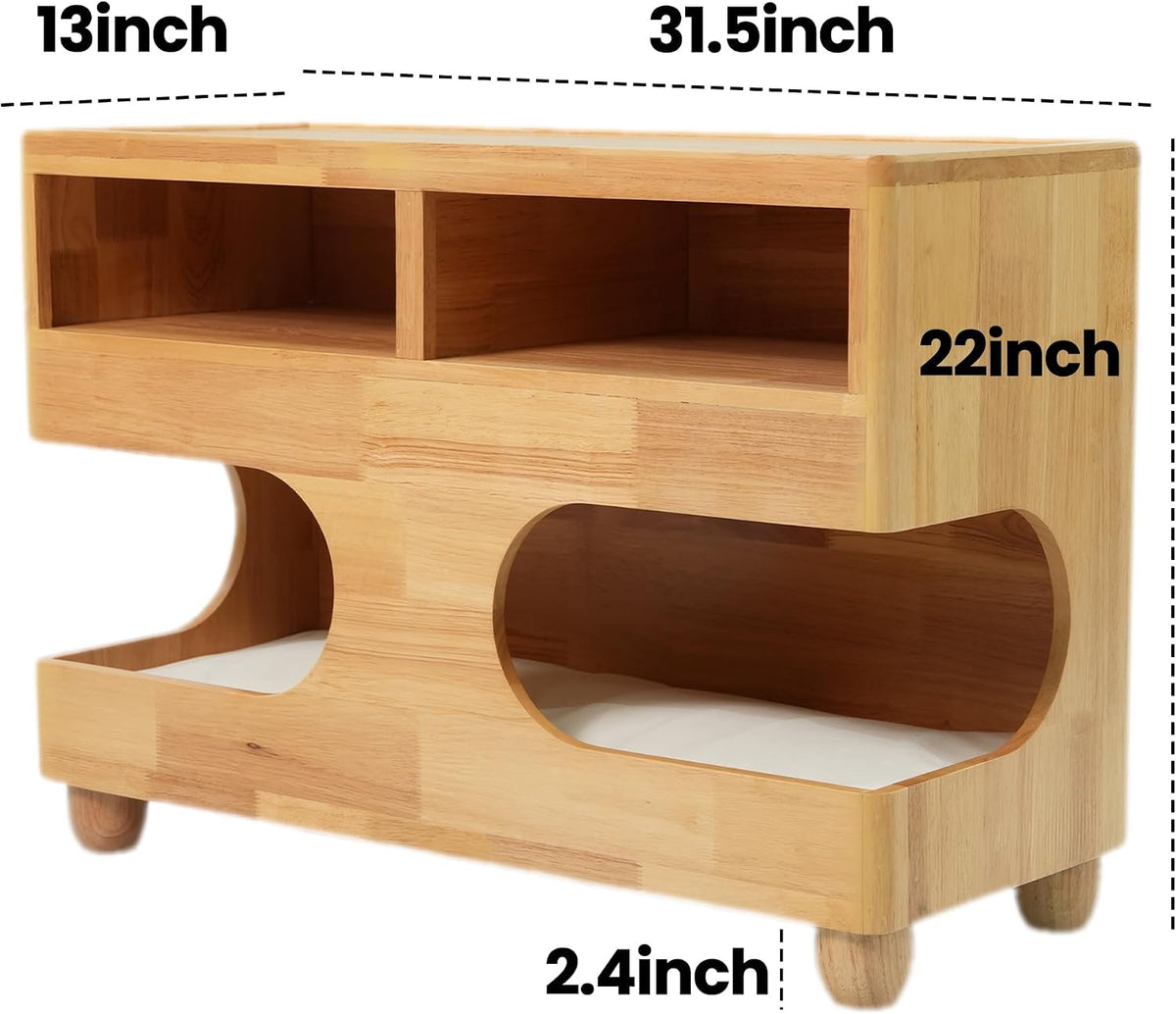 Brelice Sofa Armrest Side Table with Hidden Cat Bed and Storage, Chenille Cou...