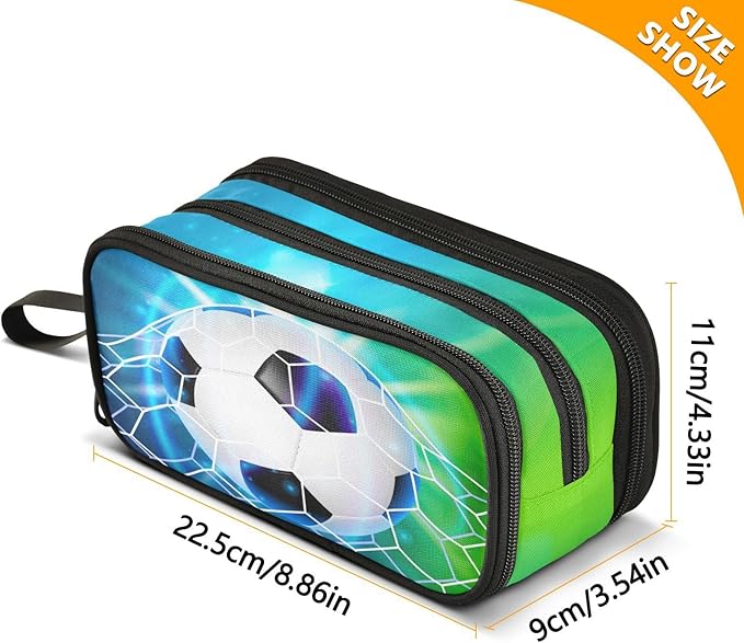 BOENLE Soccer Football on Field Pencil Case Box Boys Girls Large Pencil Pouch - Image 4