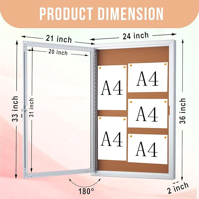Homezelle Enclosed Cork Bulletin Board 36"x24" Outdoor Weatherproof Cork - Image 2