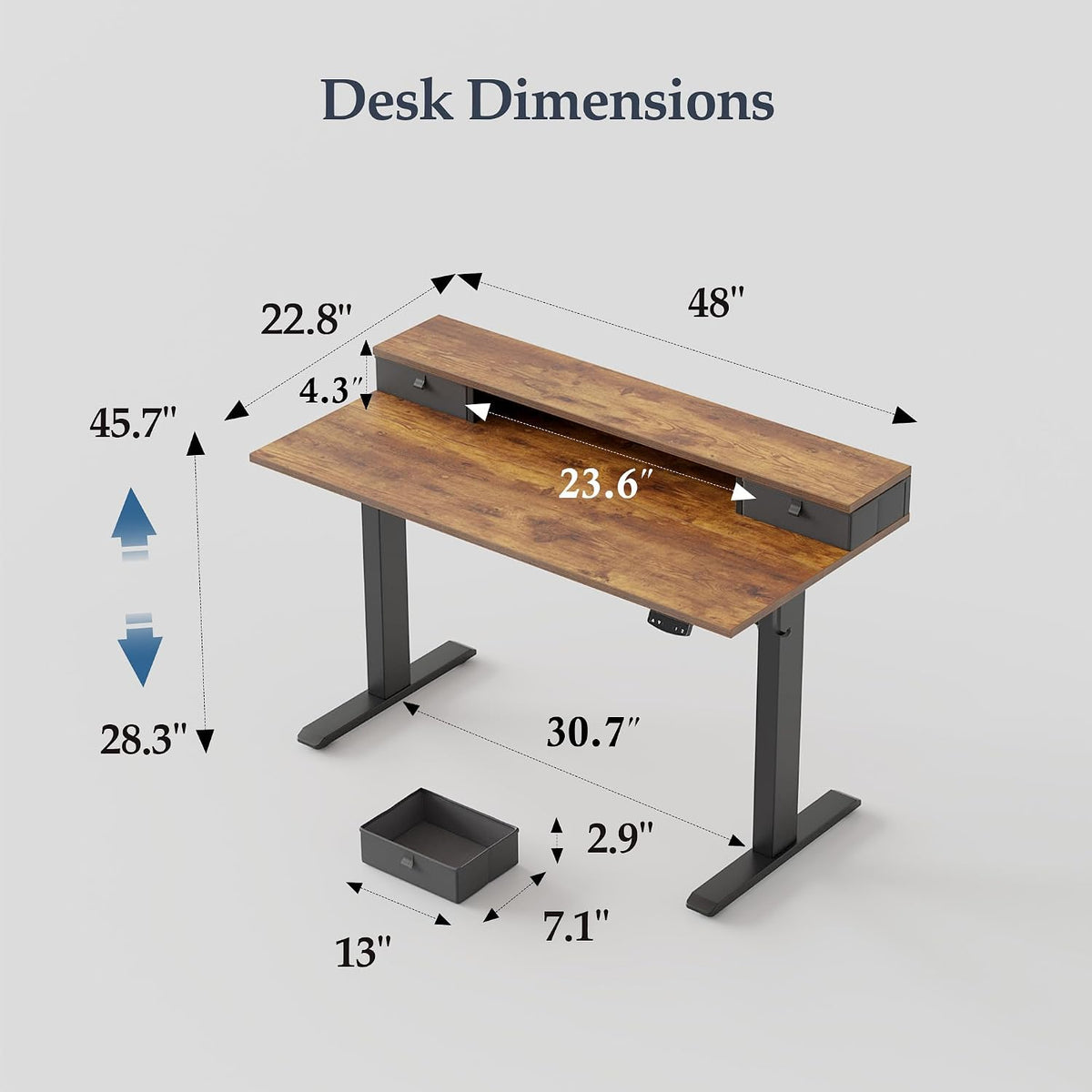 Klicelor 48 x23 Inch Electric Standing Desk with Drawers, Adjustable Height S...