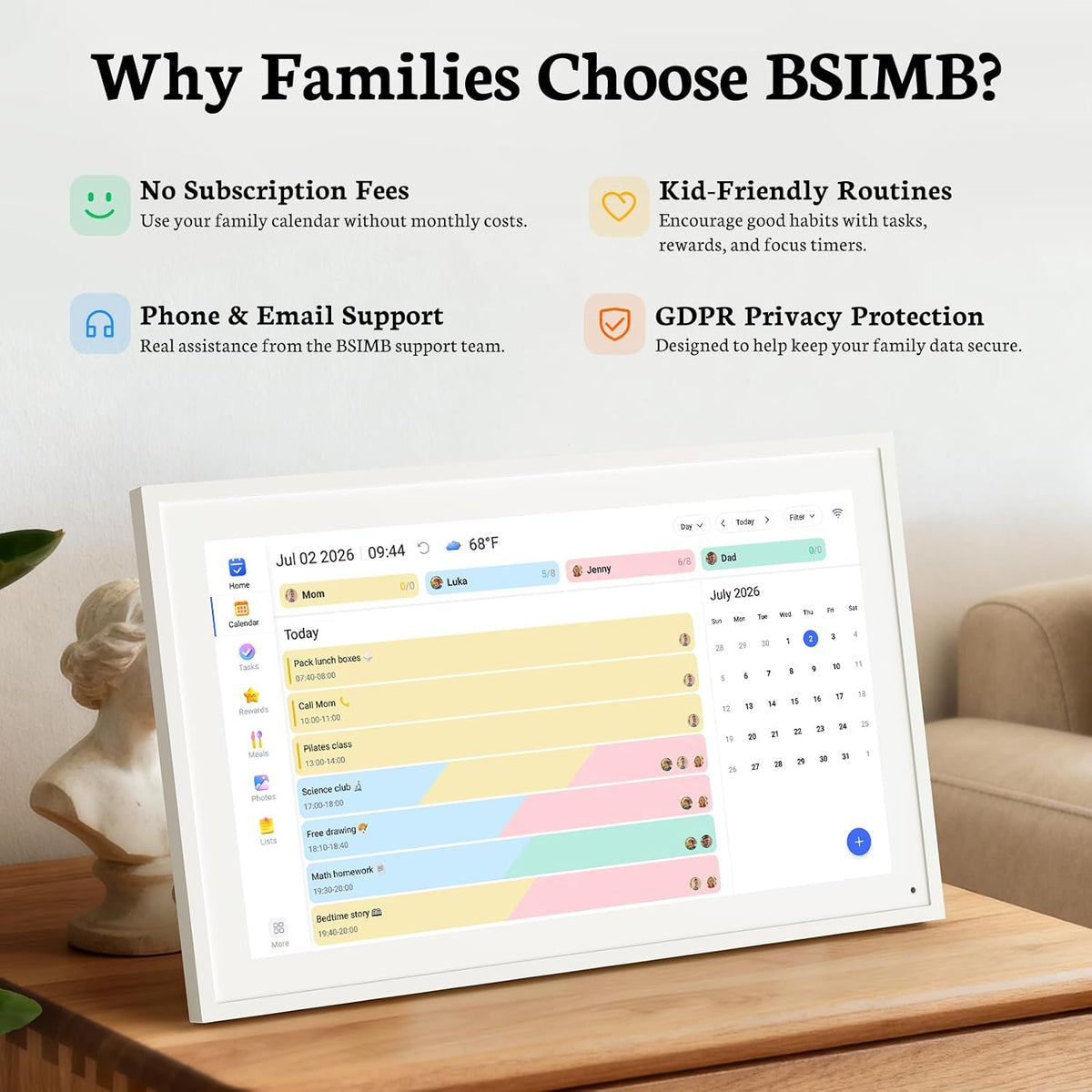 BSIMB 15.6" Digital Family Calendar & Chore Chart, No Subscription Fees