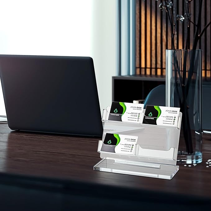 Dunzoom Business Card Holder for Desk 4 Slots Clear Gift Card Display Acrylic - Image 7