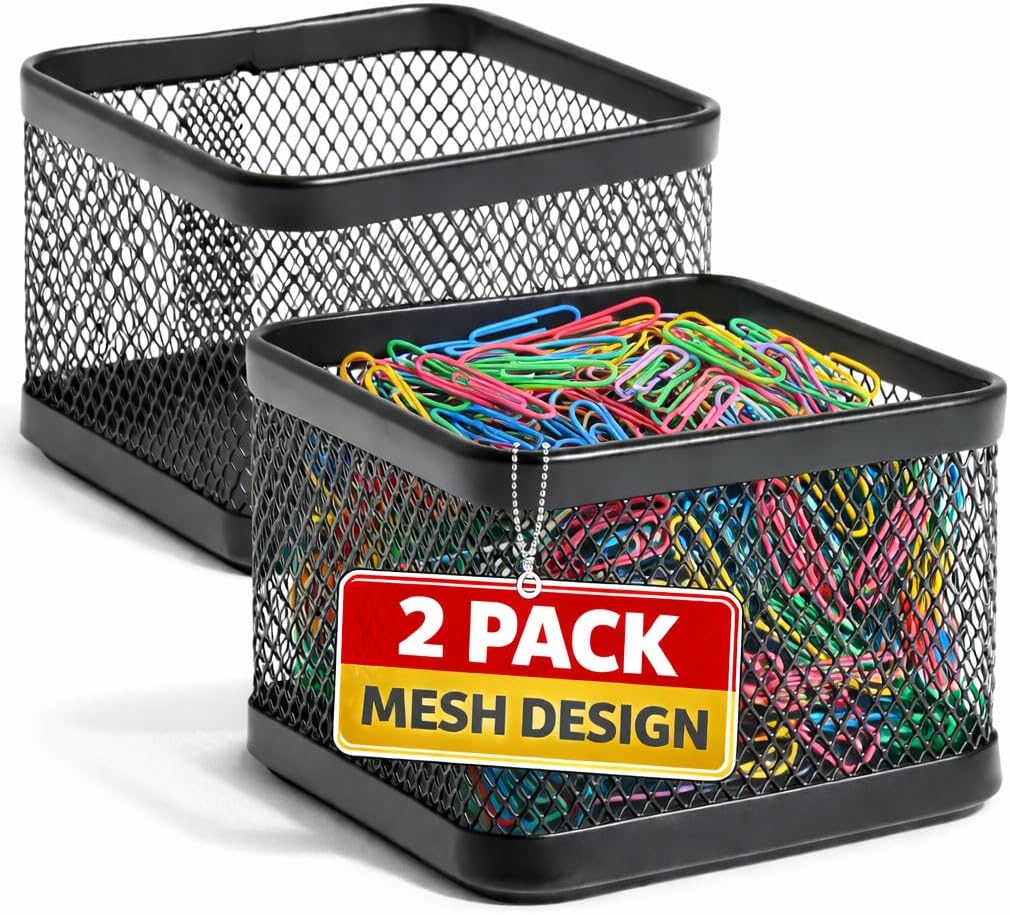 1InTheOffice Mesh Paperclip Holder For desk, Paperclip Holder Desk Accessories Holder(2 Pack)