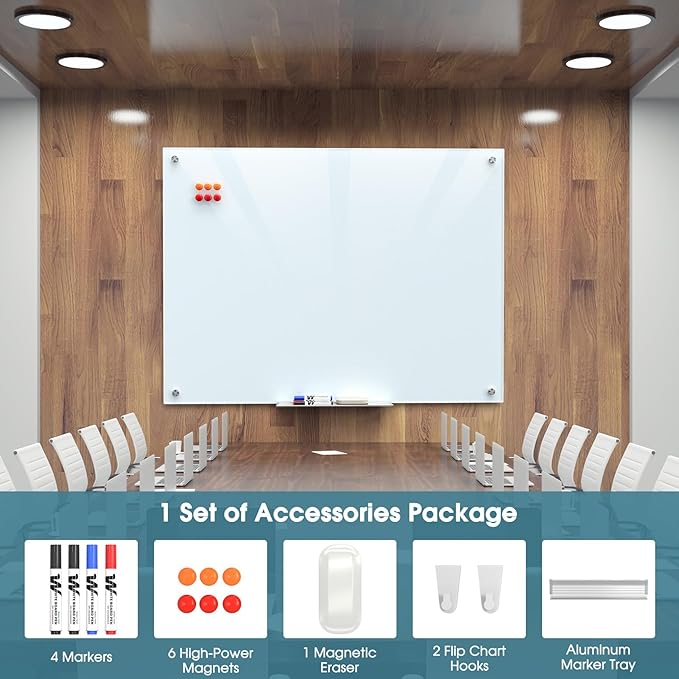 MaxGear Glass Whiteboard Wall Mounted, Frameless Magnetic Dry Erase Board - Image 4